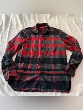 Burberry Brit button down Exploding Check Pattern Black Red Shirt L